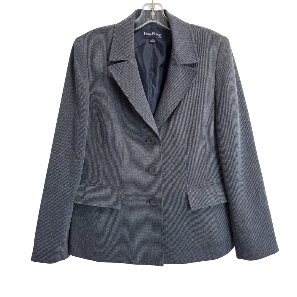 Evan-Picone Suit Womens Navy Textured 3-Button Blazer Jacket Sz 10‎ Professional